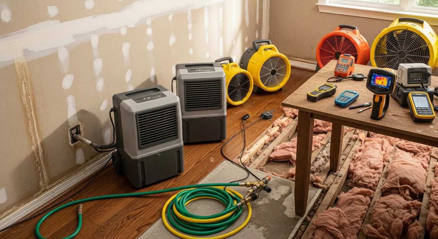 Interior of a Benton, LA single-family home showing repaired drywall and restored flooring after water damage from a pipe failure. The room is dry, structurally sound, and ready for finish work.